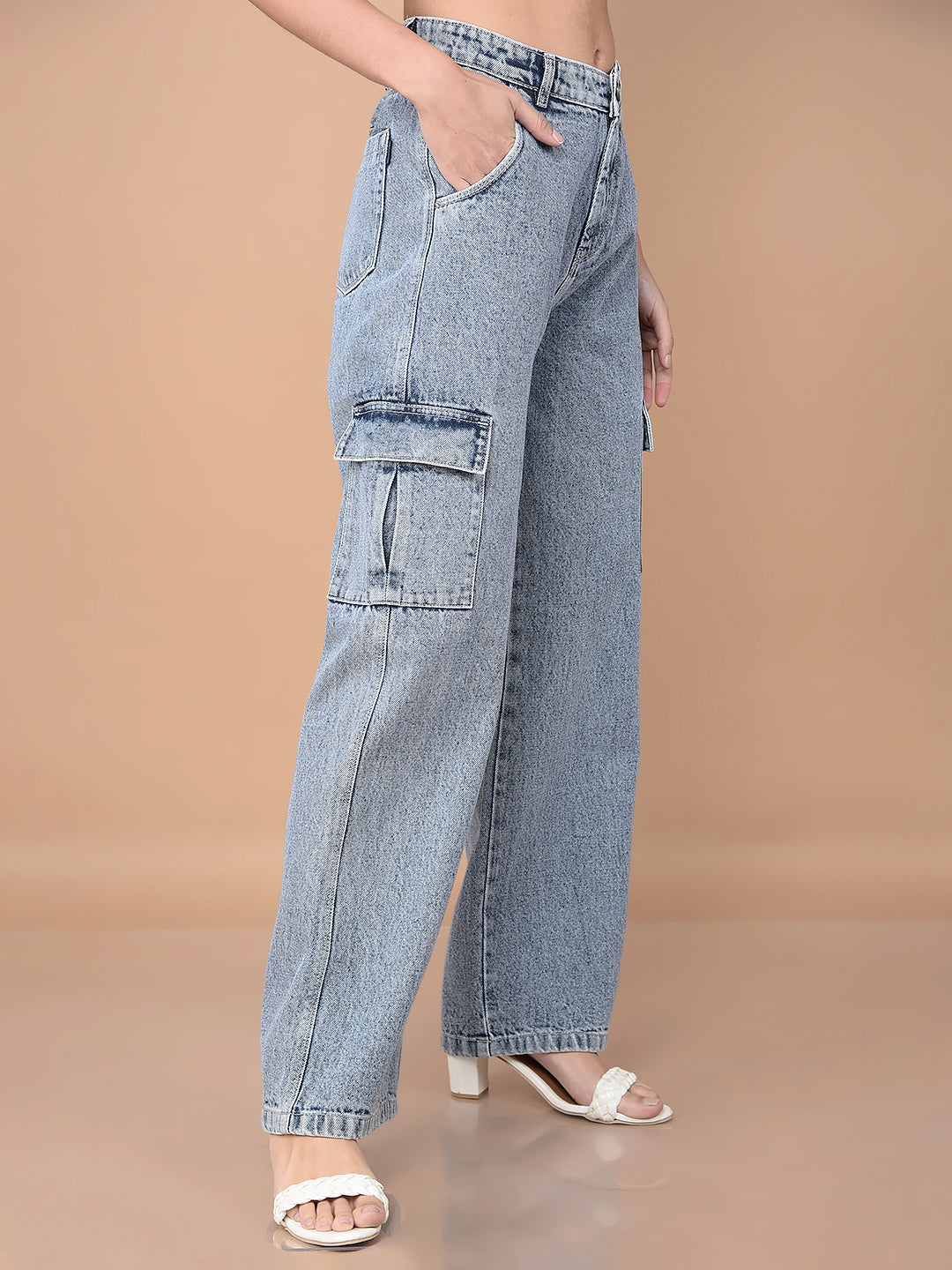 Blue Loose Fit Cargo Jeans