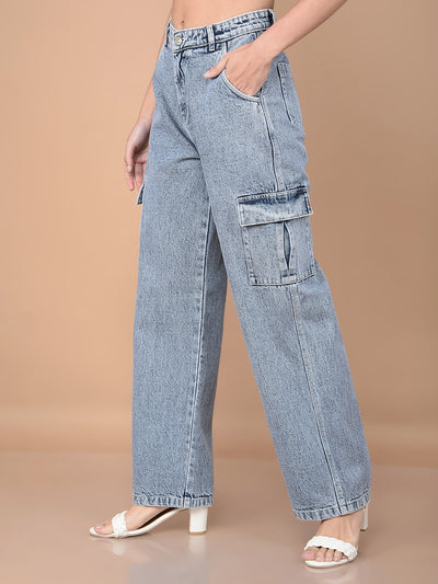 Blue Loose Fit Cargo Jeans