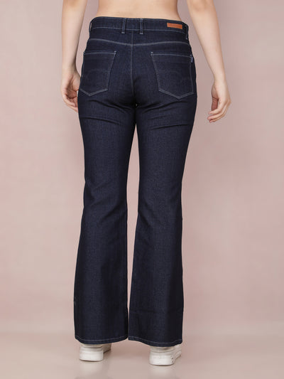 Navy Blue Bootcut Jeans-Women Jeans-Crimsoune Club