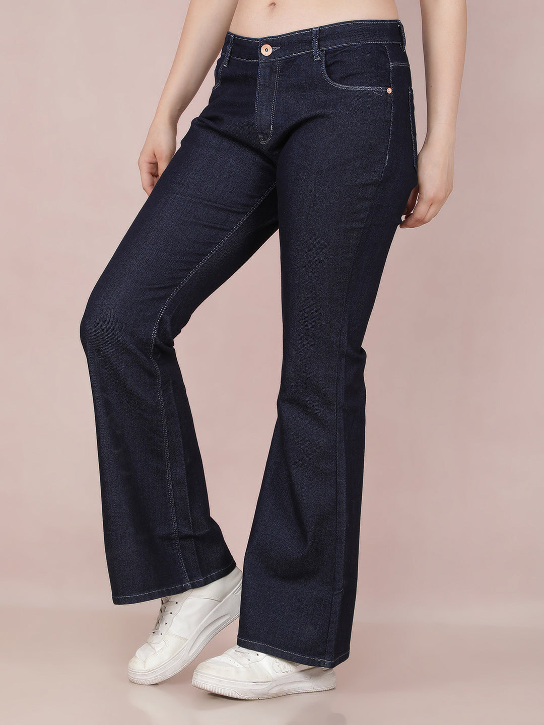 Navy Blue Bootcut Jeans-Women Jeans-Crimsoune Club