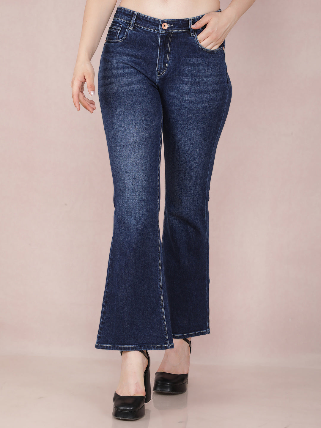 Blue Bootcut Jeans-Women Jeans-Crimsoune Club