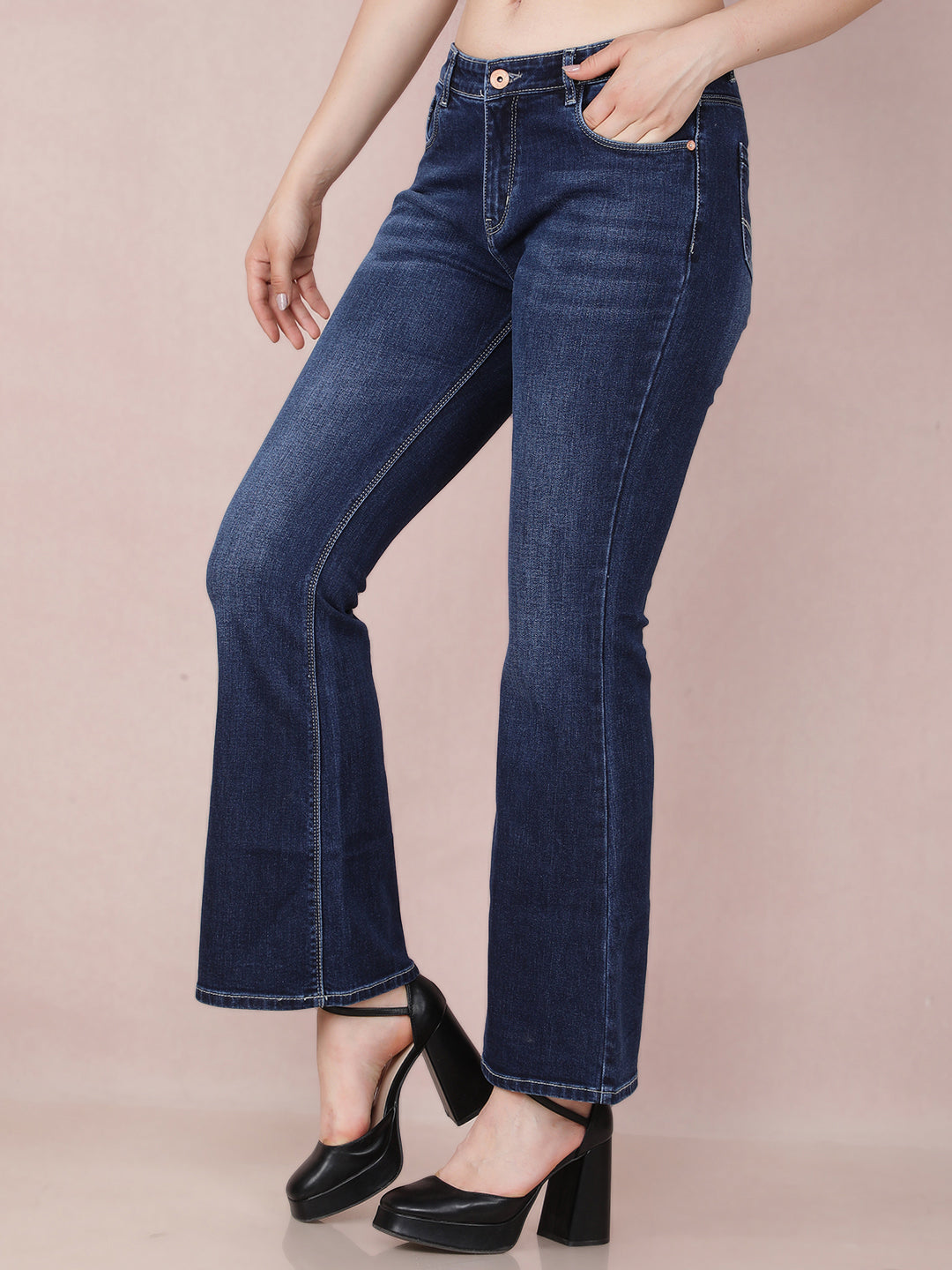 Blue Bootcut Jeans-Women Jeans-Crimsoune Club