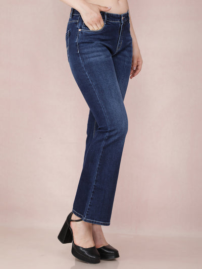 Blue Bootcut Jeans-Women Jeans-Crimsoune Club