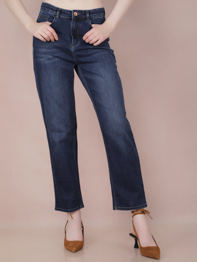 Blue Straight Jeans-Women Jeans-Crimsoune Club