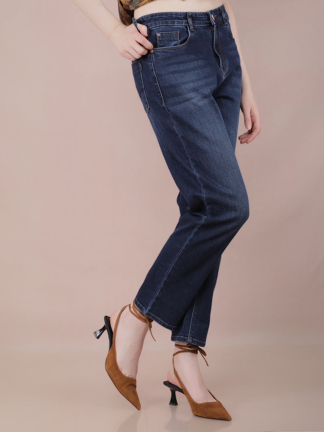 Blue Straight Jeans-Women Jeans-Crimsoune Club