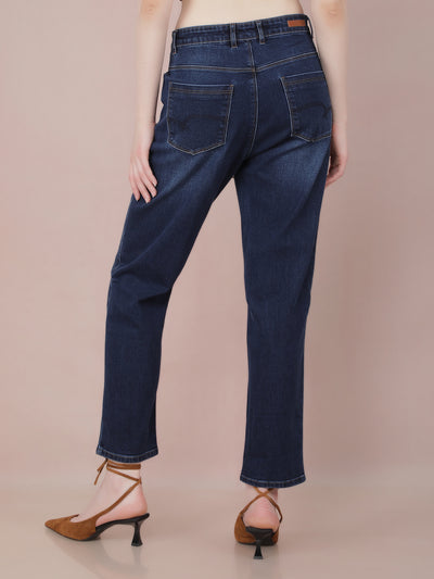 Blue Straight Jeans-Women Jeans-Crimsoune Club