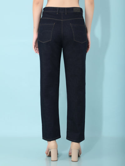 Navy Blue Straight Jeans-Women Jeans-Crimsoune Club