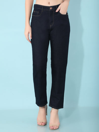 Navy Blue Straight Jeans-Women Jeans-Crimsoune Club