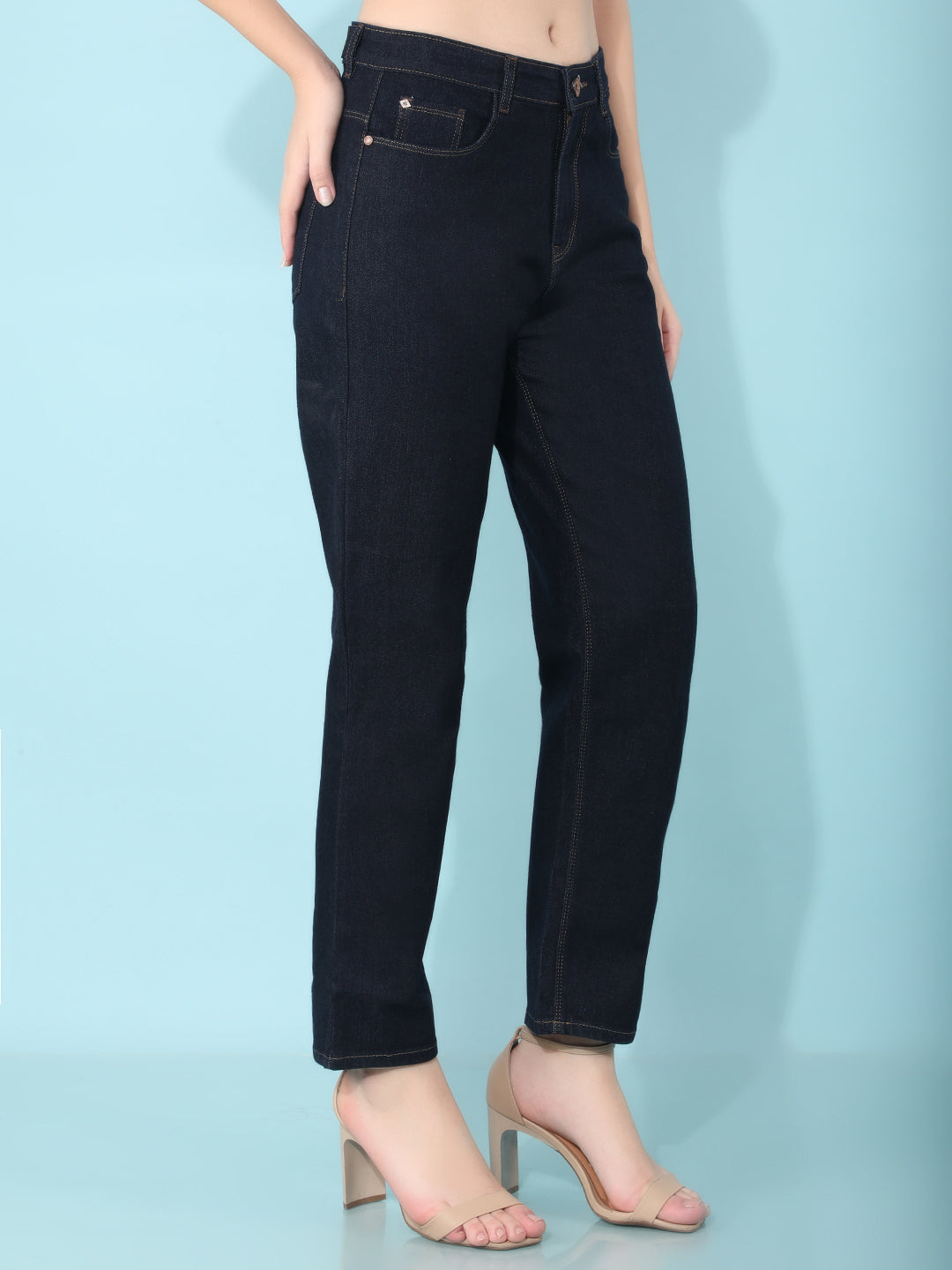 Navy Blue Straight Jeans-Women Jeans-Crimsoune Club