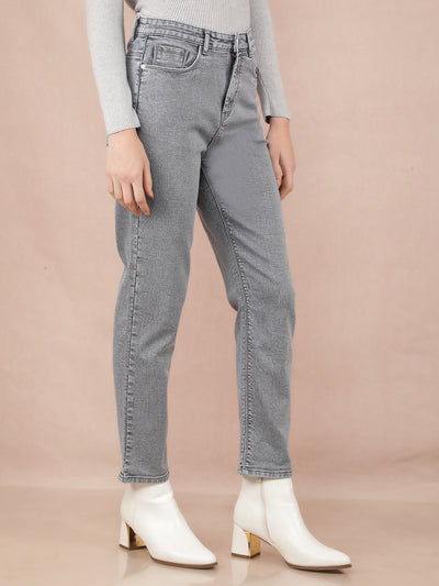 Grey Straight Jeans-Women Jeans-Crimsoune Club