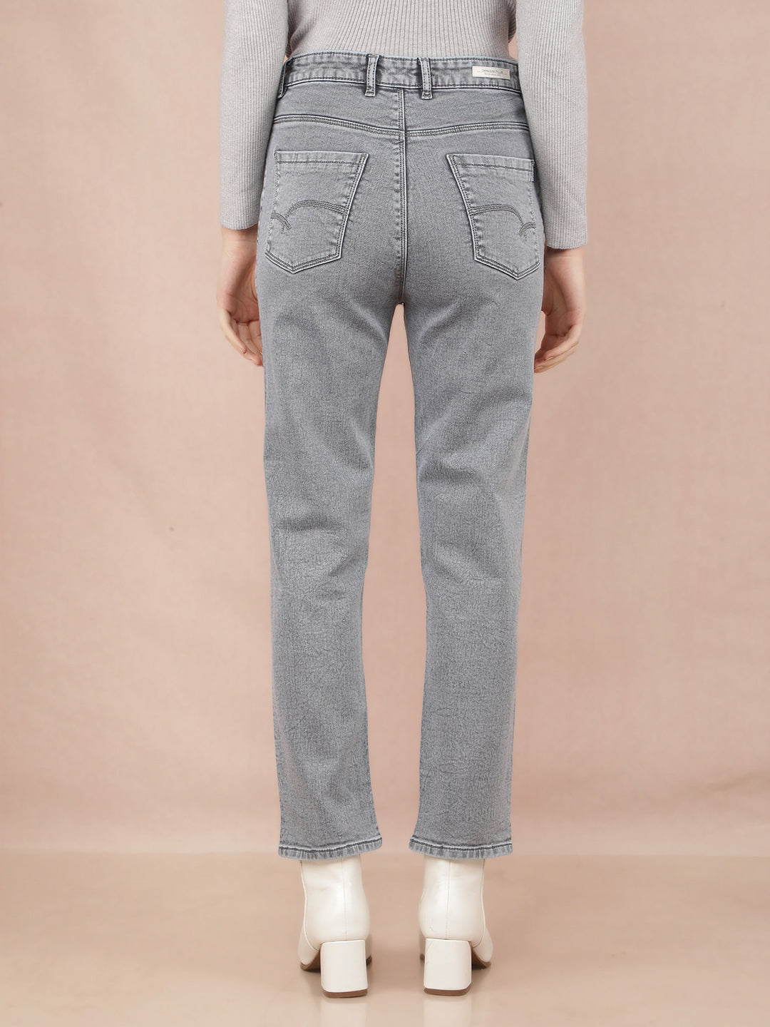 Grey Straight Jeans-Women Jeans-Crimsoune Club