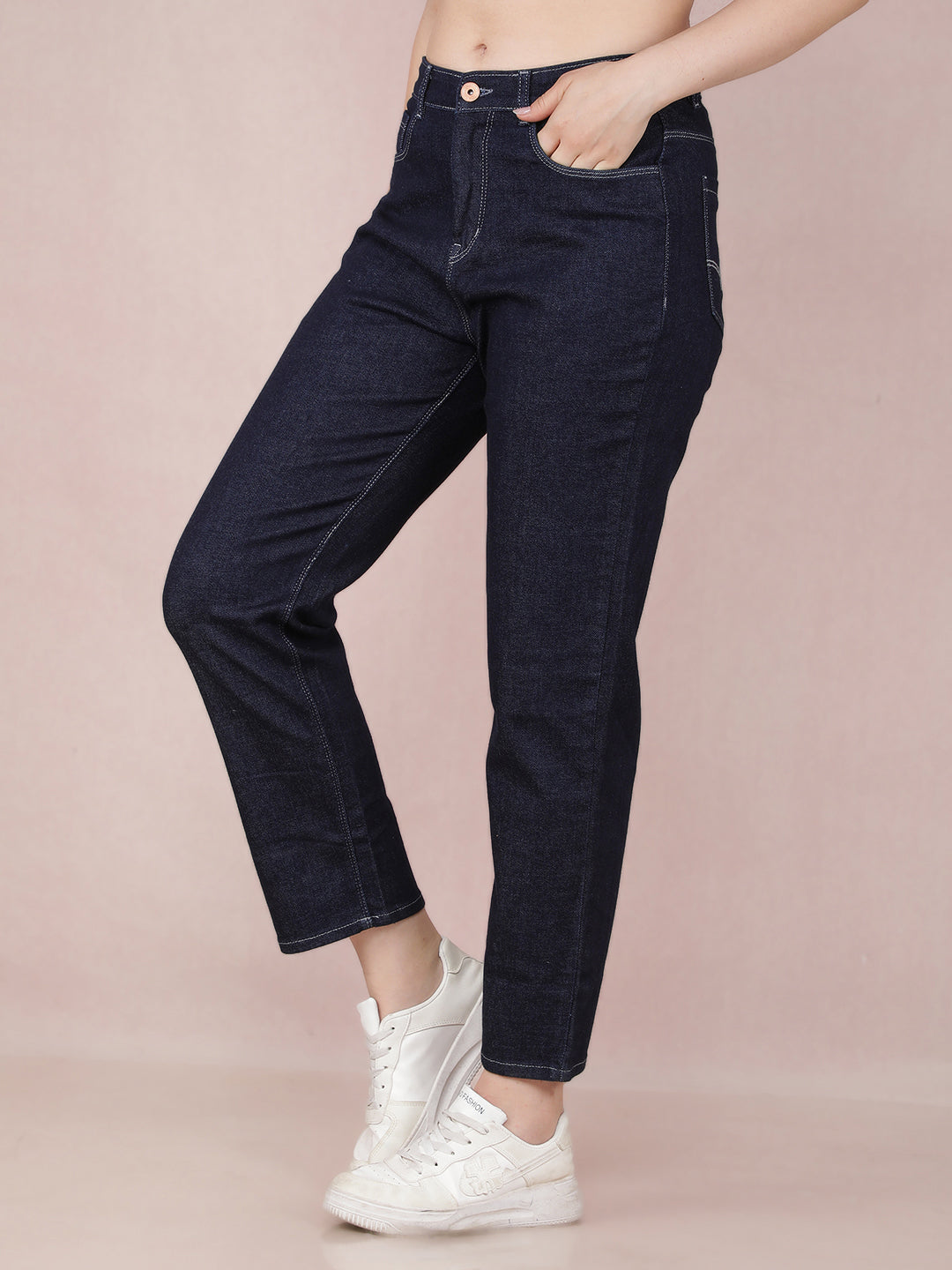 Navy Blue Straight Jeans-Women Jeans-Crimsoune Club