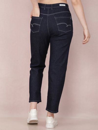 Navy Blue Straight Jeans-Women Jeans-Crimsoune Club