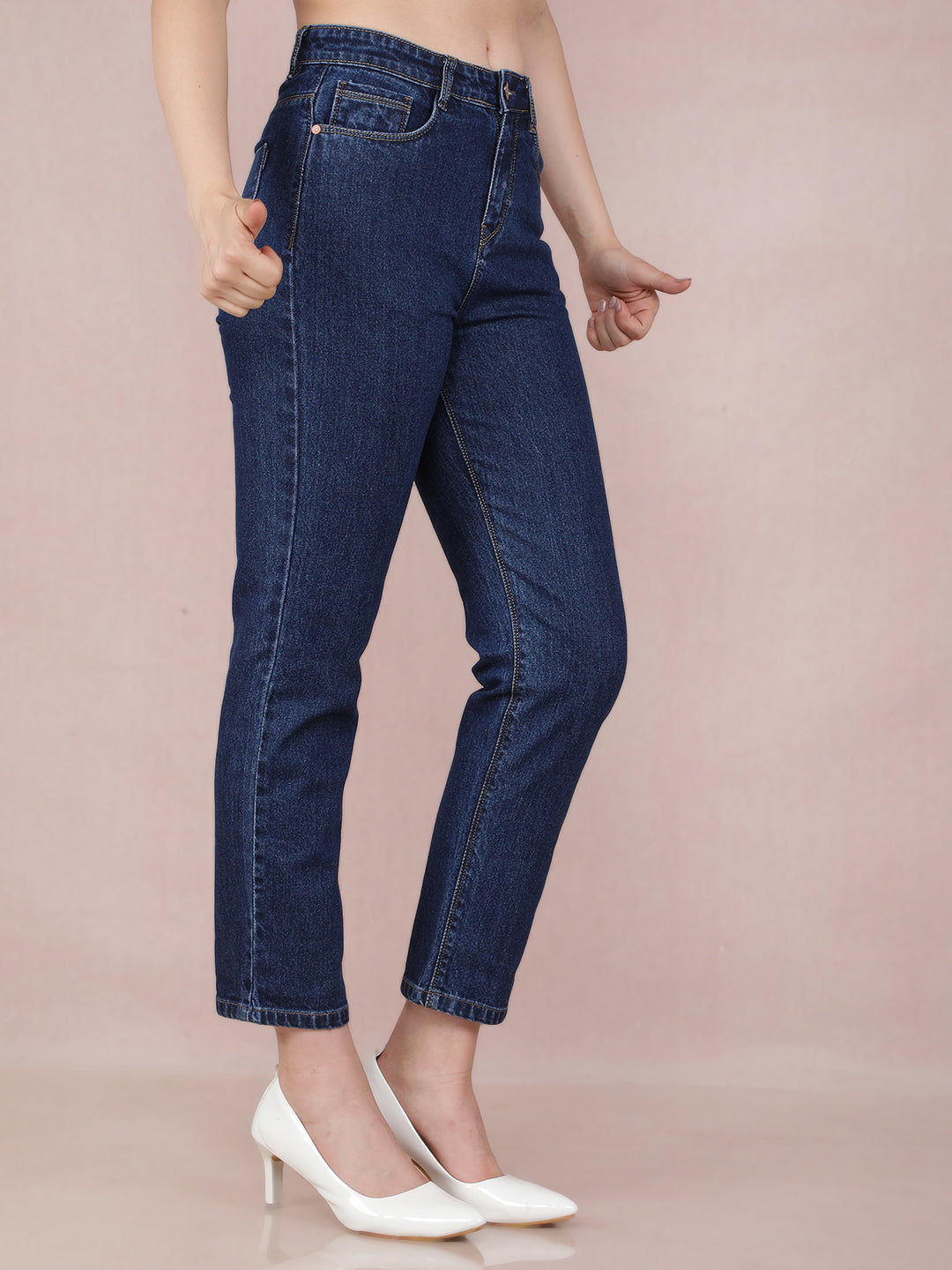 Navy Blue Straight Jeans-Women Jeans-Crimsoune Club