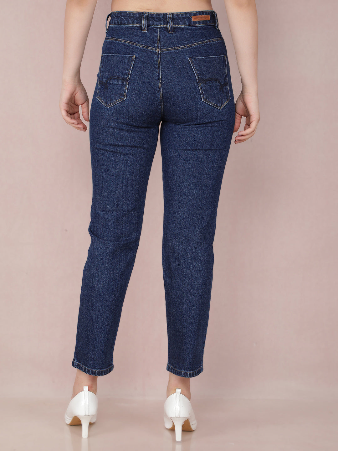 Navy Blue Straight Jeans-Women Jeans-Crimsoune Club