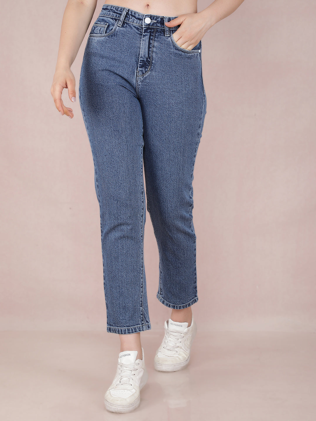 Blue Straight Jeans-Women Jeans-Crimsoune Club