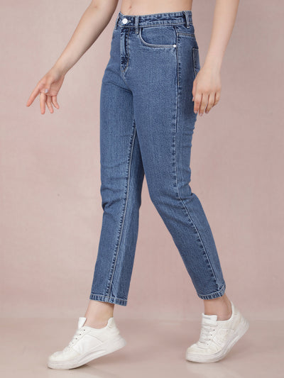 Blue Straight Jeans-Women Jeans-Crimsoune Club