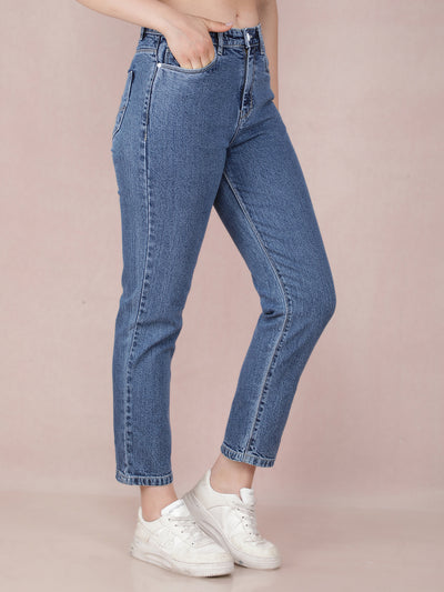 Blue Straight Jeans-Women Jeans-Crimsoune Club