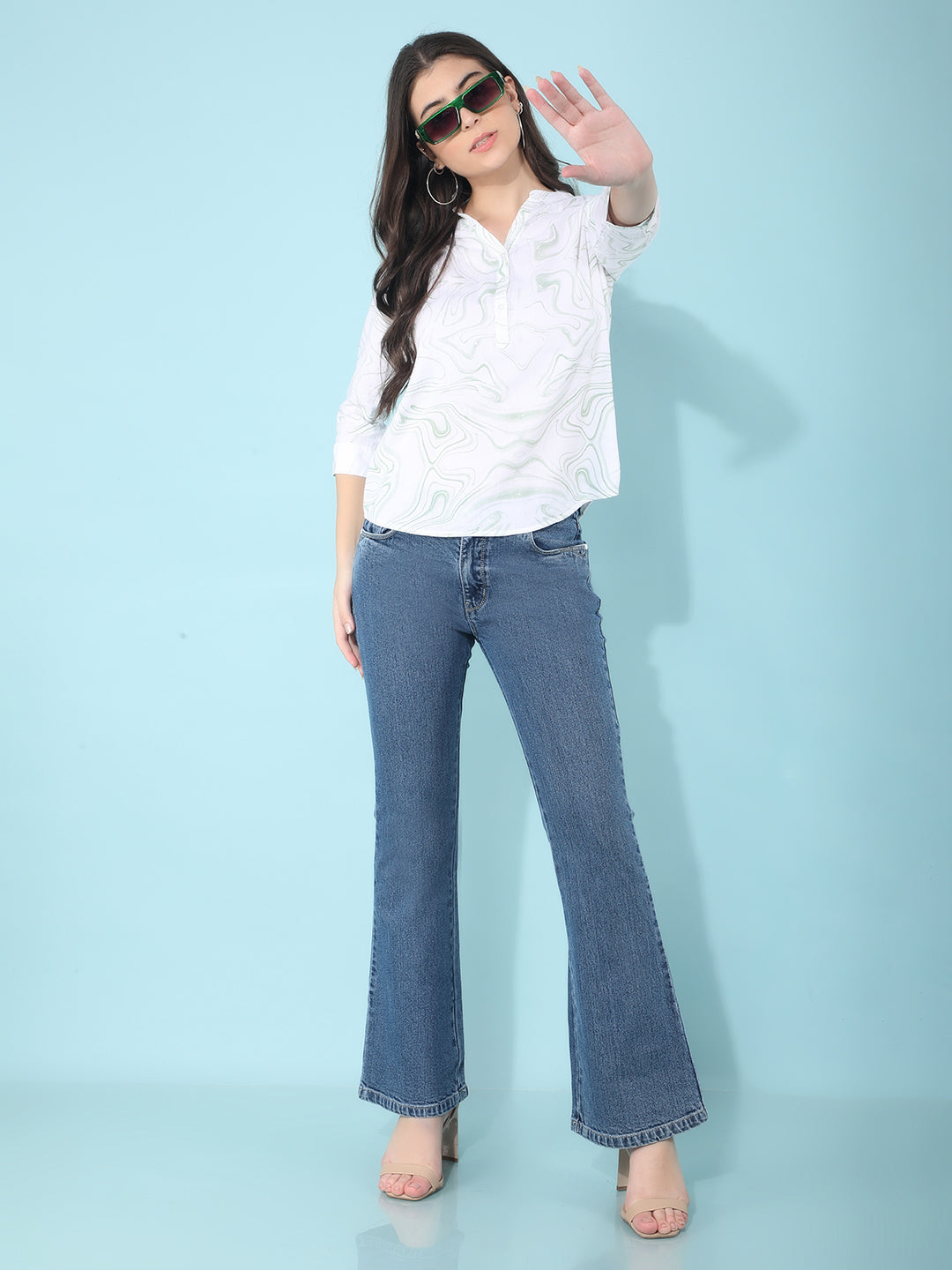 Blue Bootcut Jeans-Women Jeans-Crimsoune Club