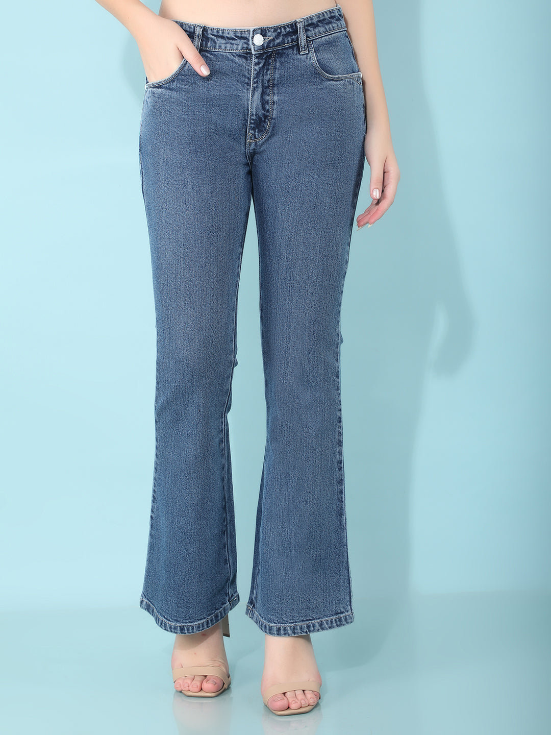 Blue Bootcut Jeans-Women Jeans-Crimsoune Club