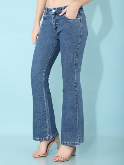 Blue Bootcut Jeans-Women Jeans-Crimsoune Club