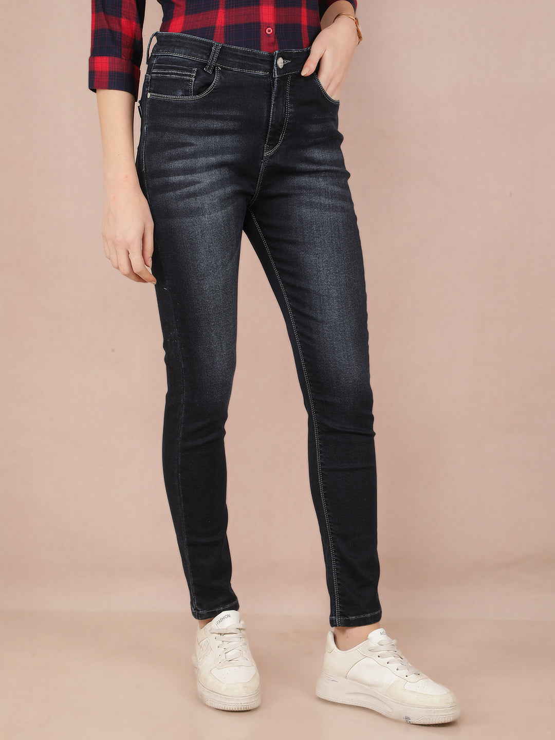 Blue Skinny High Waist Jeans-Women Jeans-Crimsoune Club