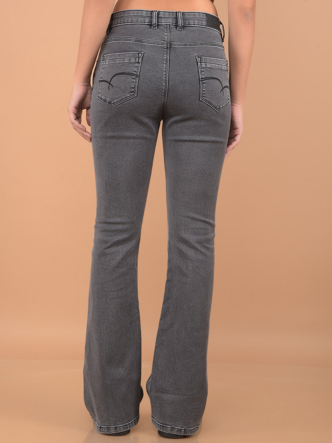 Grey Long Length Bootcut Jeans-Women Jeans-Crimsoune Club