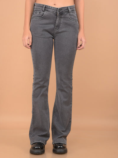 Grey Long Length Bootcut Jeans-Women Jeans-Crimsoune Club