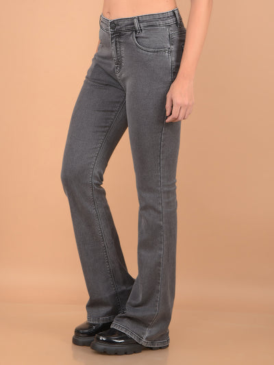 Grey Long Length Bootcut Jeans-Women Jeans-Crimsoune Club