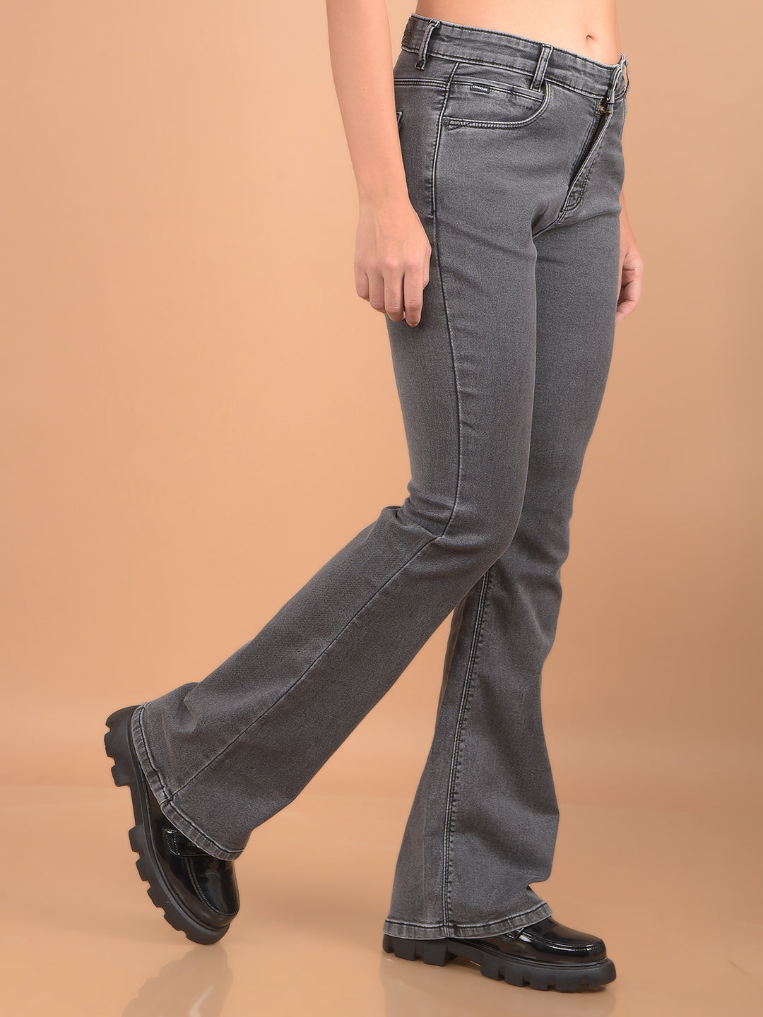 Grey Long Length Bootcut Jeans-Women Jeans-Crimsoune Club