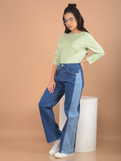 Blue Wide Leg Jeans-Women Jeans-Crimsoune Club