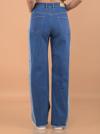 Blue Wide Leg Jeans-Women Jeans-Crimsoune Club