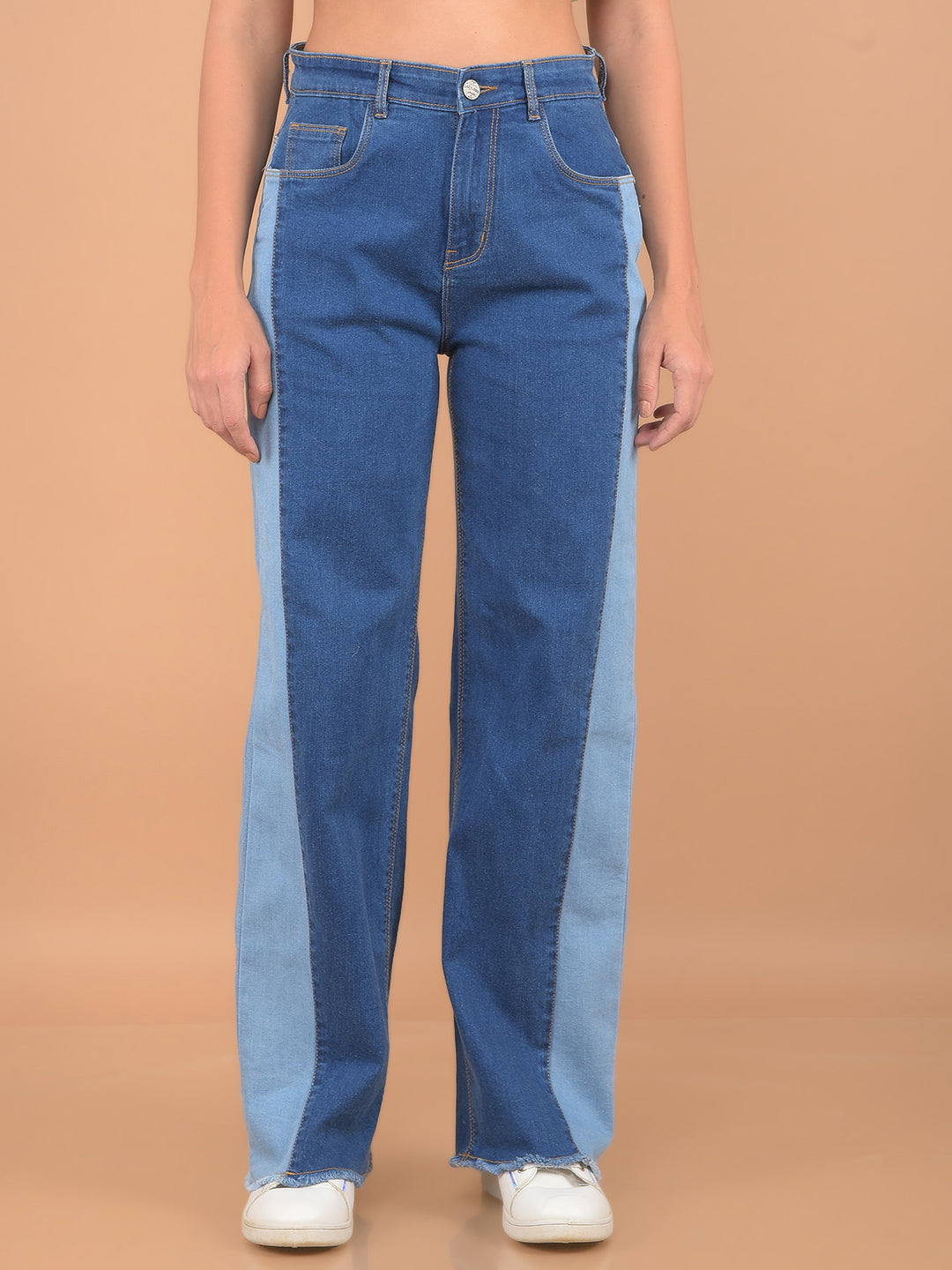 Blue Wide Leg Jeans-Women Jeans-Crimsoune Club