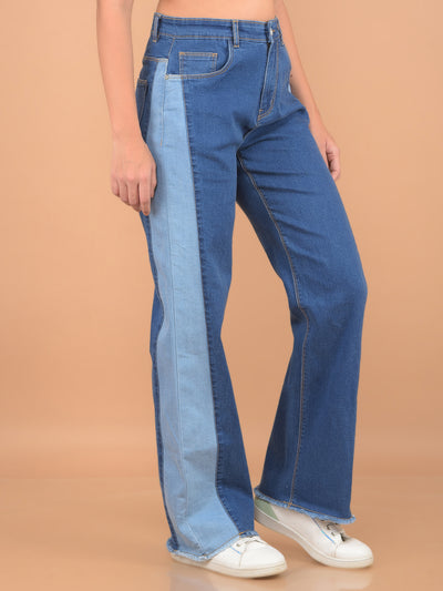 Blue Wide Leg Jeans-Women Jeans-Crimsoune Club