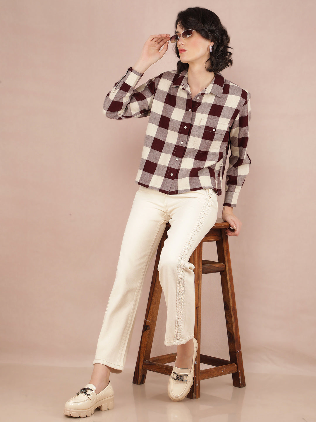 Beige Wide Leg 100% Cotton Jeans-Women Jeans-Crimsoune Club