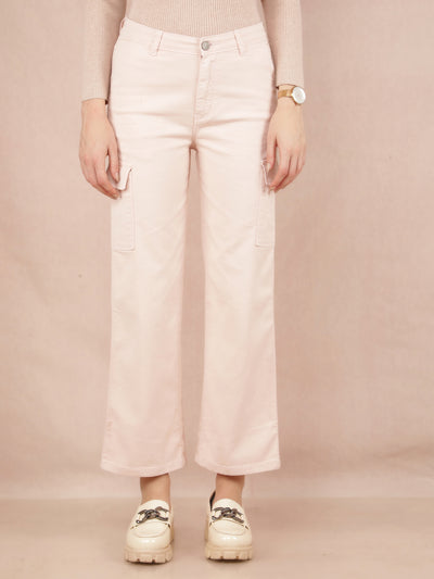 Peach Straight Cargo Jeans-Women Jeans-Crimsoune Club