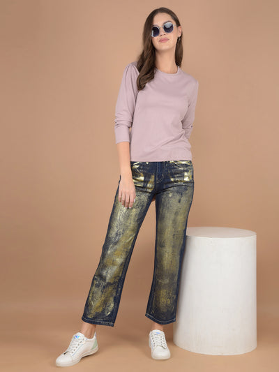 Navy Blue 100% Cotton Jeans-Women Jeans-Crimsoune Club