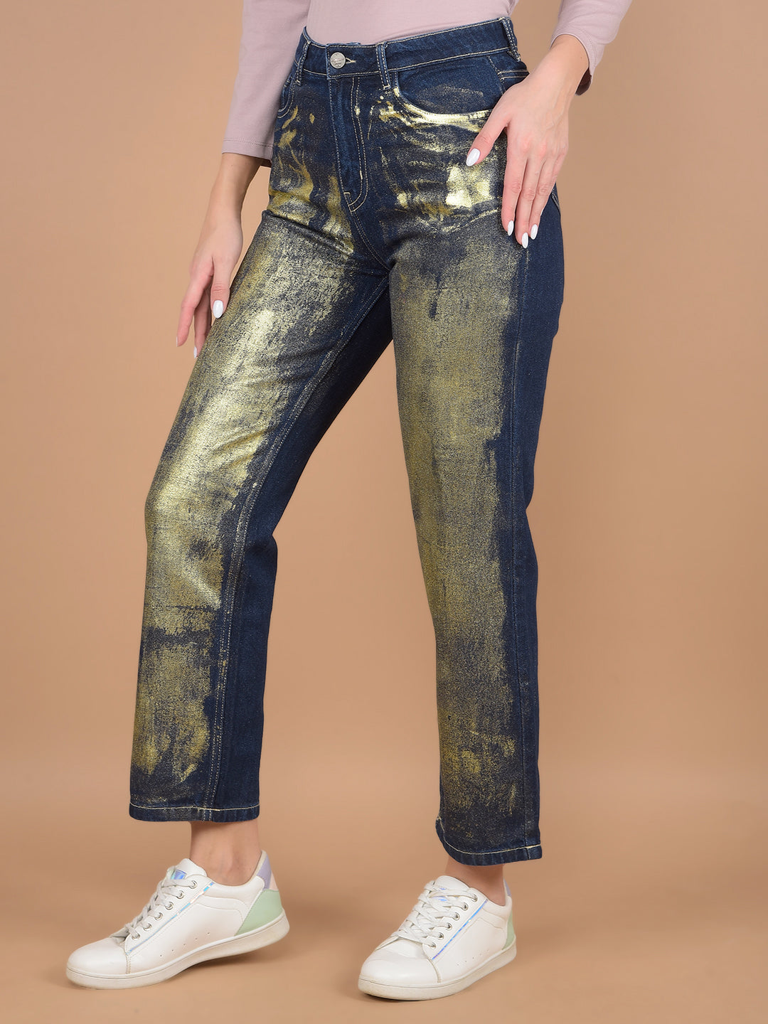 Navy Blue 100% Cotton Jeans-Women Jeans-Crimsoune Club