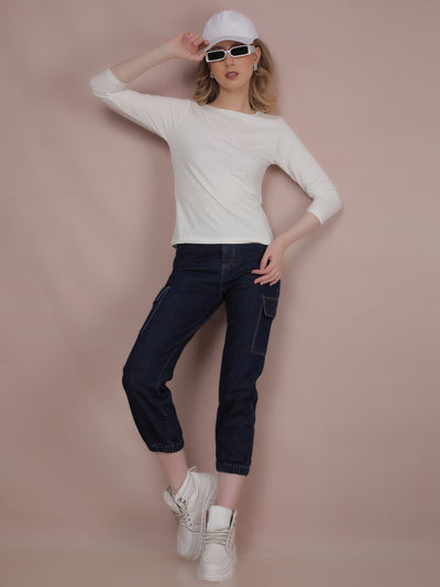 Navy Blue Joggers Jeans-Women Jeans-Crimsoune Club