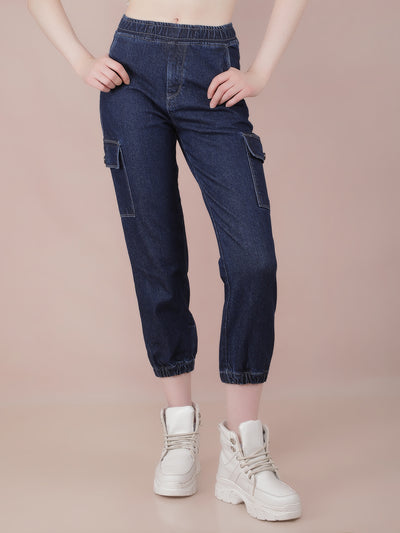 Navy Blue Joggers Jeans-Women Jeans-Crimsoune Club