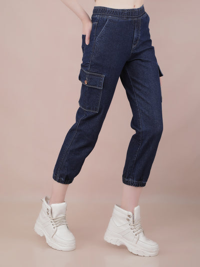 Navy Blue Joggers Jeans-Women Jeans-Crimsoune Club