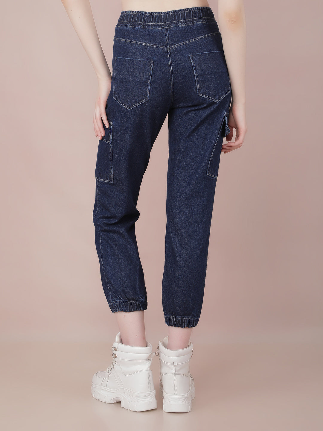 Navy Blue Joggers Jeans-Women Jeans-Crimsoune Club