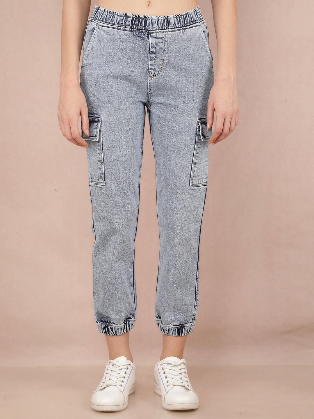 Blue Straight Joggers Jeans-Women Jeans-Crimsoune Club