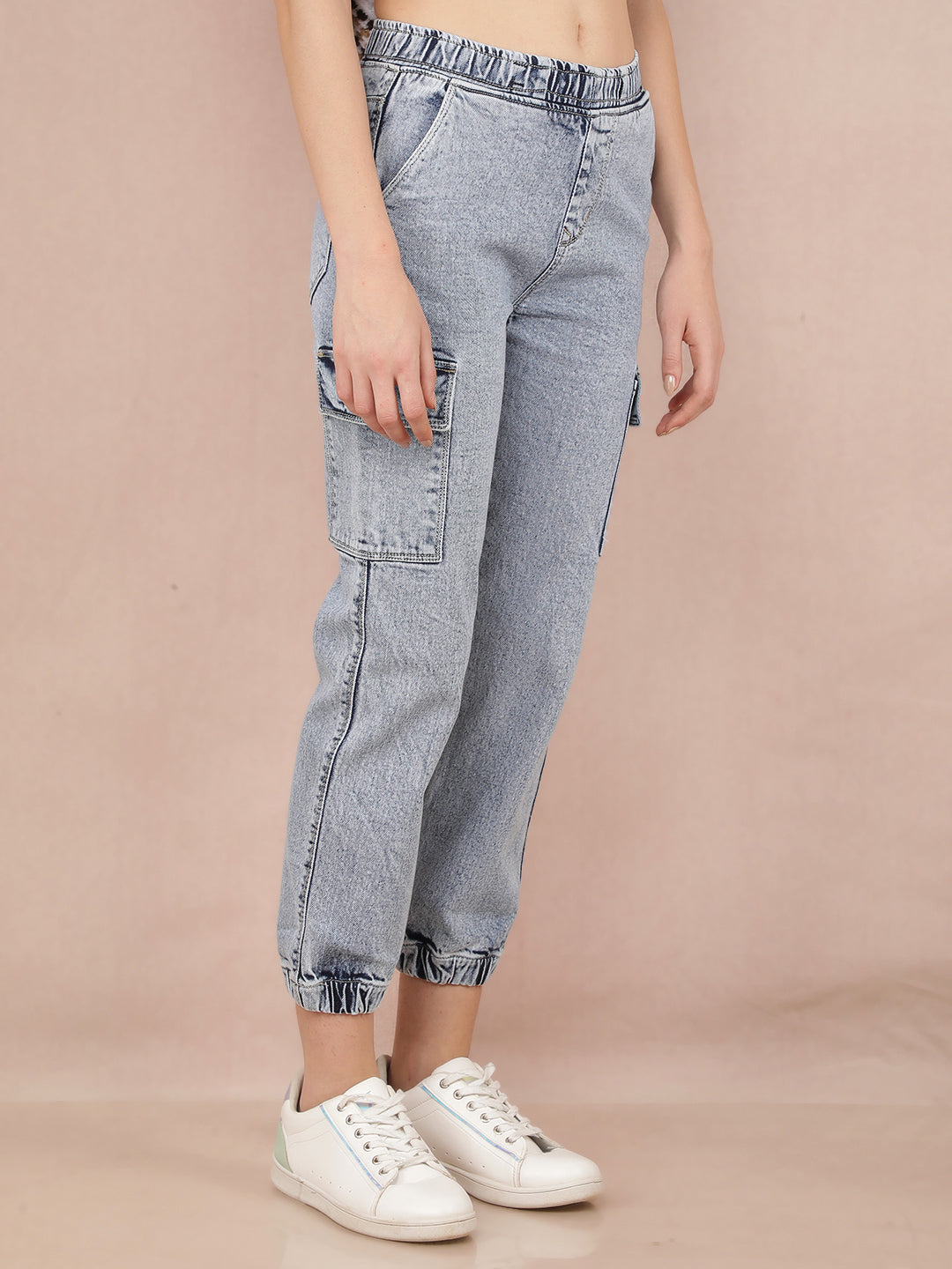 Blue Straight Joggers Jeans-Women Jeans-Crimsoune Club