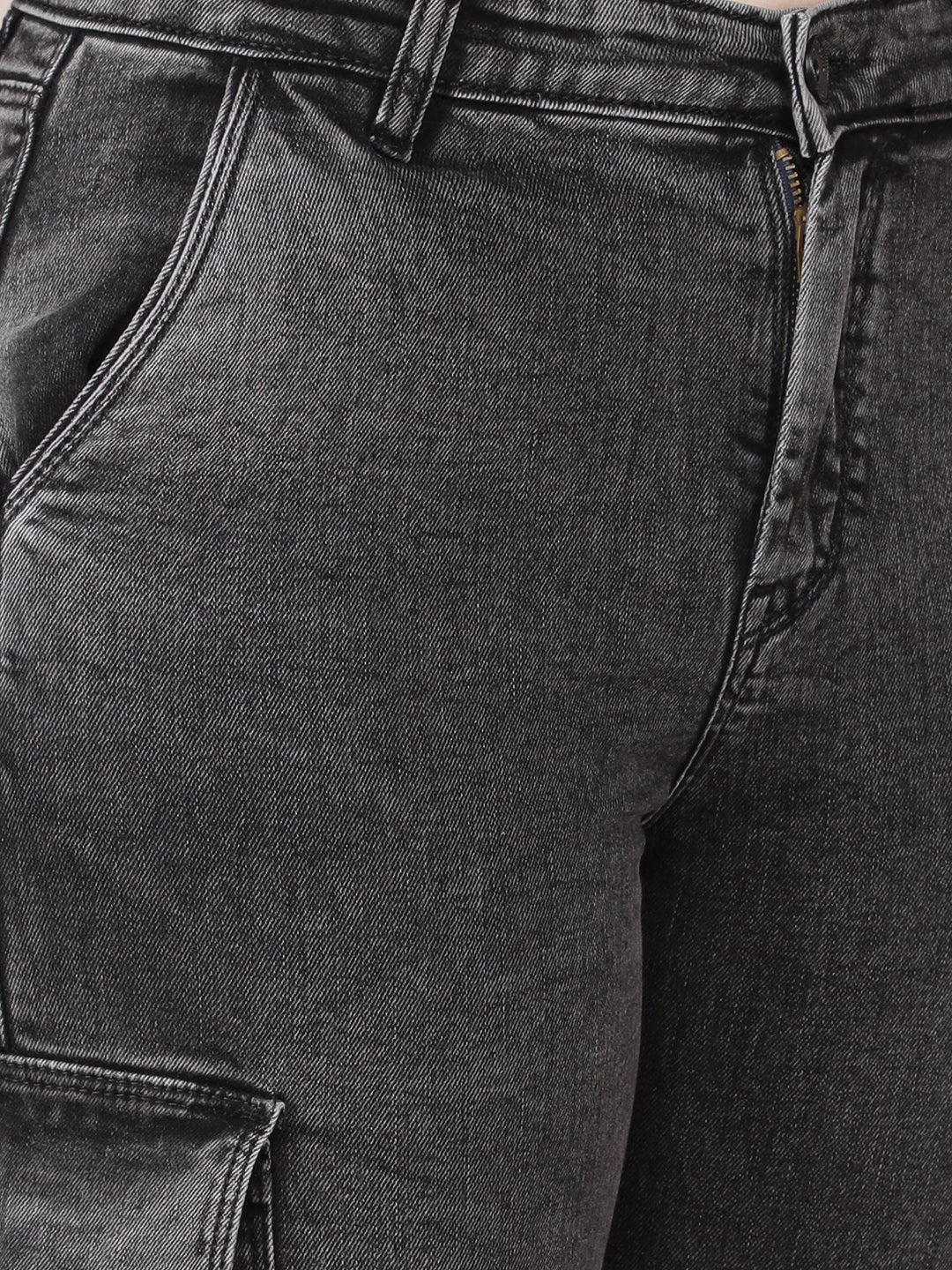 Grey Straight Cargo Jeans-Women Jeans-Crimsoune Club