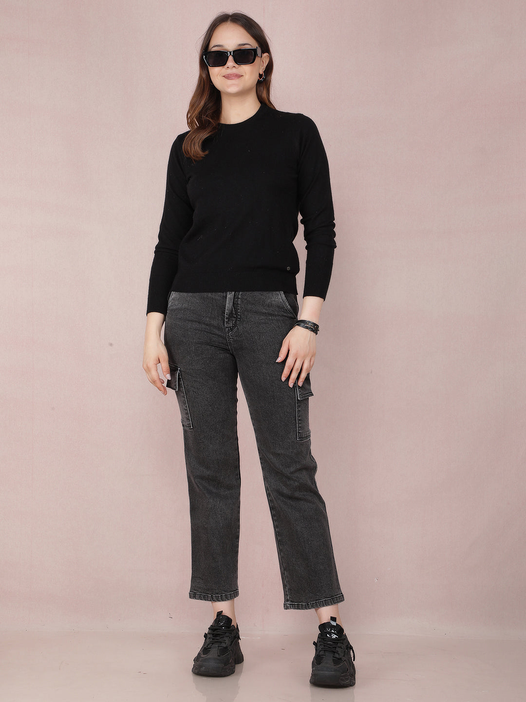 Grey Straight Cargo Jeans-Women Jeans-Crimsoune Club