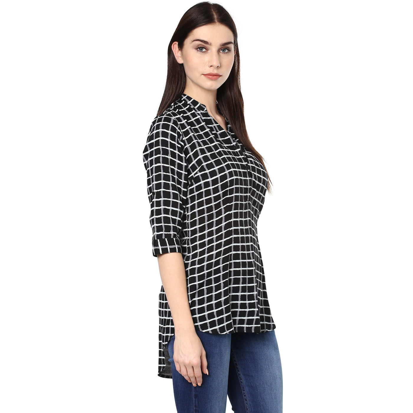 Black Checked Shirt-Women Shirts-Crimsoune Club