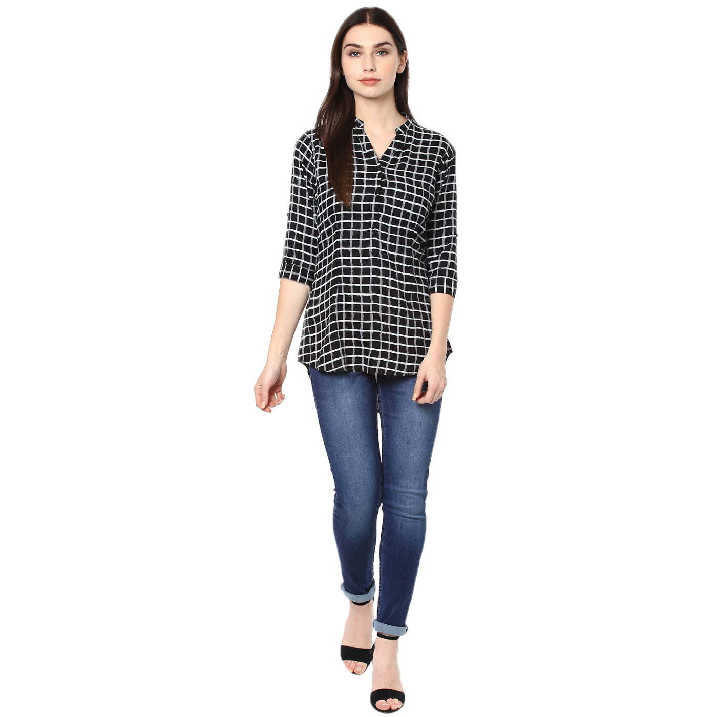 Black Checked Shirt-Women Shirts-Crimsoune Club