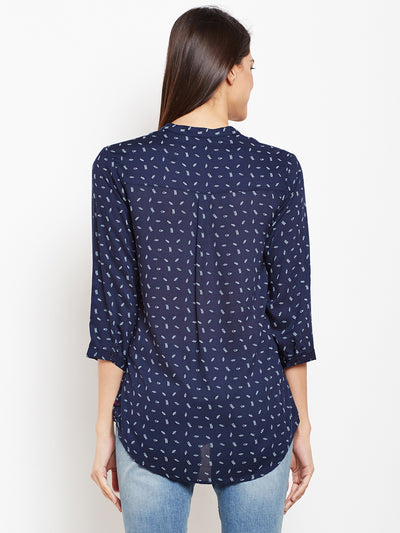 Navy Blue Printed Shirt-Women Shirts-Crimsoune Club