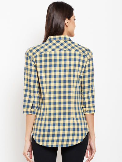 Yellow Gingham Checked Shirt-Women Shirts-Crimsoune Club